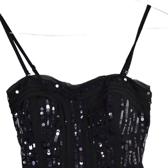 American Eagle Dress 8 Womens Sequin Strappy Gray Mini Stretch Polyester Party - Picture 2 of 9